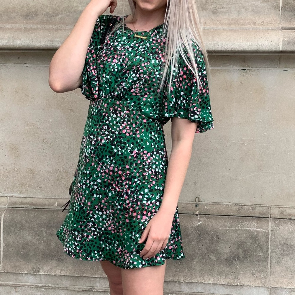 Topshop Green and Black Ruffled Mini Dress